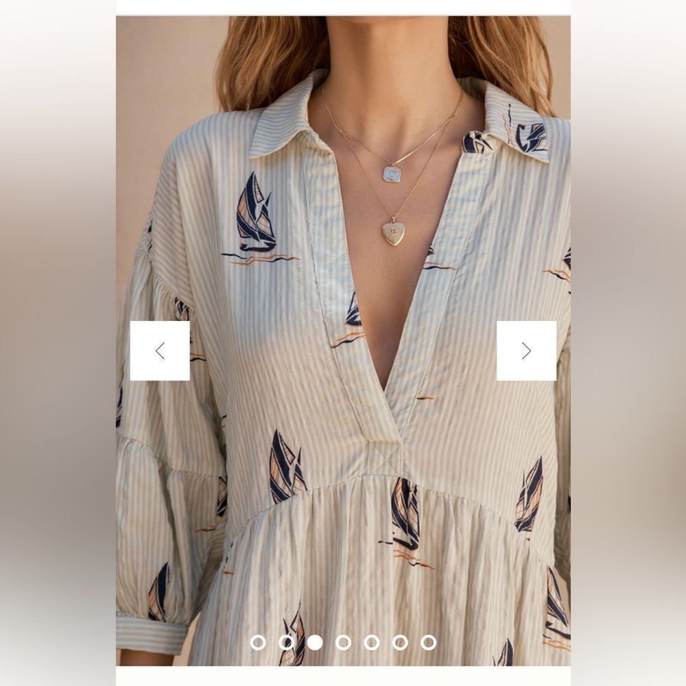 The Carolita Printed Tiered Shirt Dress By Anthropologie SailBoat - Picture 4 of 9